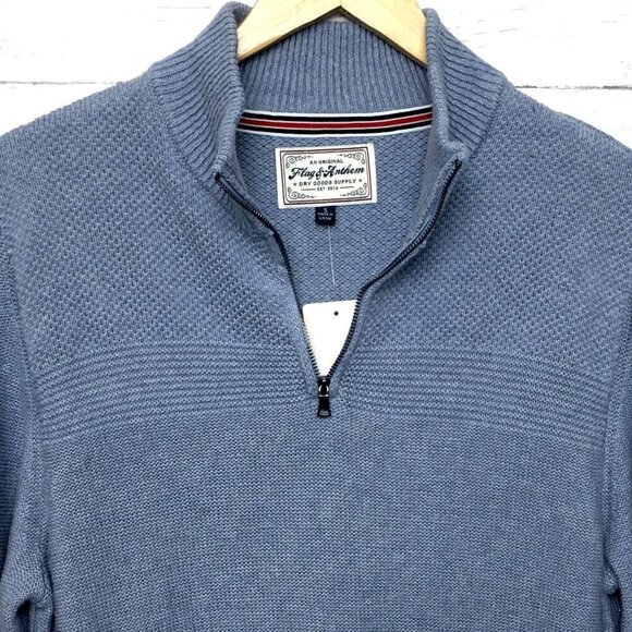NEW Flag & Anthem Men's Blue 1/4 Zip Sweater Cotton size Small Read Desc. - Picture 2 of 10